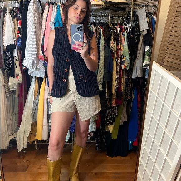 Vintage Starfire 90s Navy Soft Ribbed Aztec Boho Button-Down Vest Sz 10 M - Picture 3 of 9